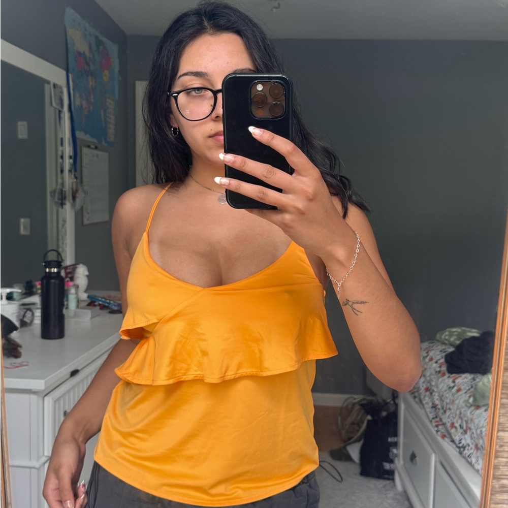 H&M Orange Ruffled Camisole Top